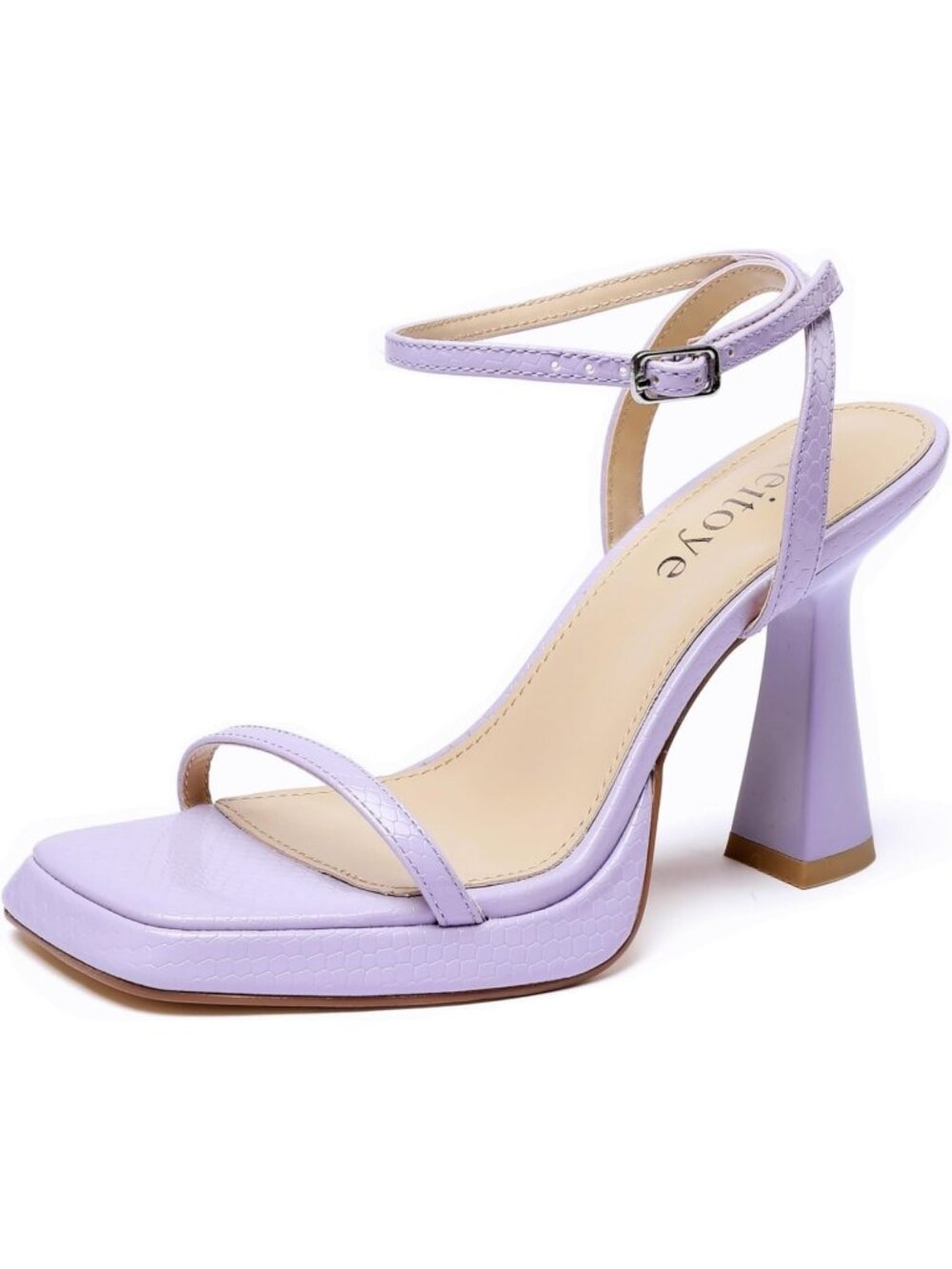 Women's Purple Chunky Square Toe Heel Sandals Block High Heel Ankle Strap Heels